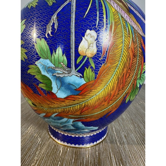 15” Rare Perfect Peacock Chinese Cloisonné Vase - Picture 5 of 11